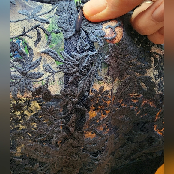 PRICE DROP RICKI FREEMAN FOR TERI JON  DRESS BLUE STRETCH DENIM AND LACE MIDI - Picture 7 of 12